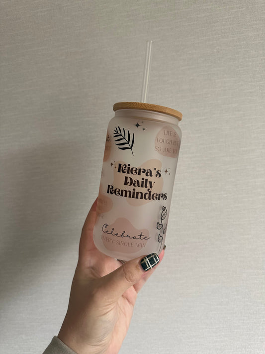 Personalised Glass Tumbler with Bamboo Lid / Self Love
