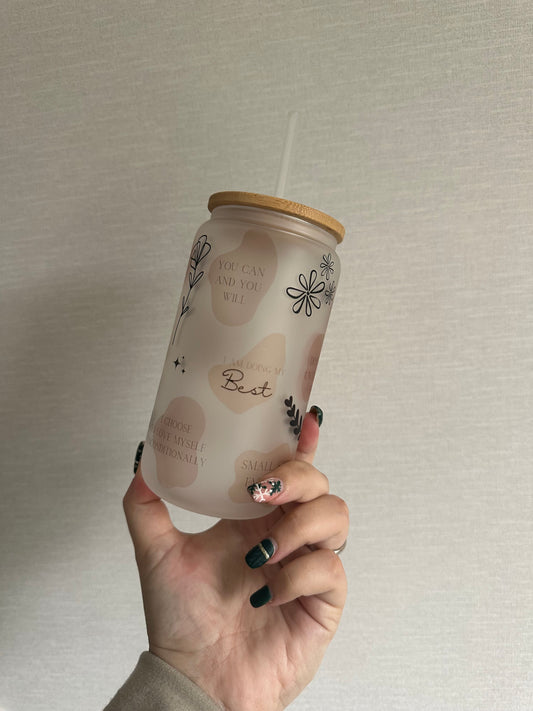 Personalised Glass Tumbler with Bamboo Lid / Self Love